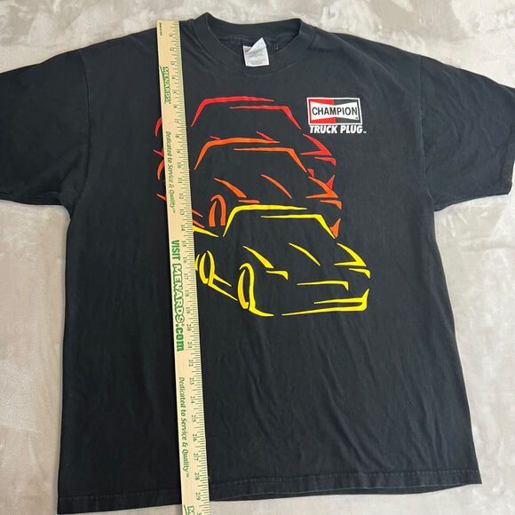 VTG Champion Truck Spark Plug Shirt Mens XL Black Auto Mechanic Car Hot Rod Logo - Picture 7 of 12